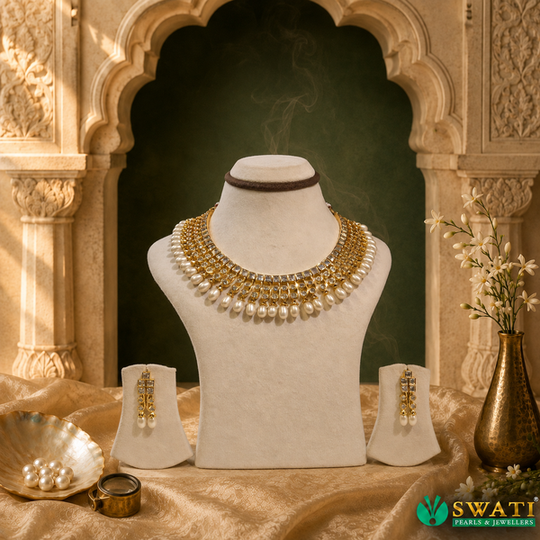 White Pearls Only White Stone Set
