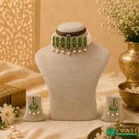 White Pearls With Green Stone Chowkar