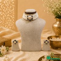 White Pearls With Blue Stone Chowkar