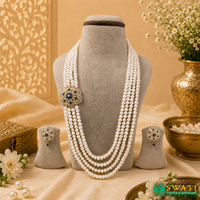 White Pearls Blue And White Stone Side Brouch