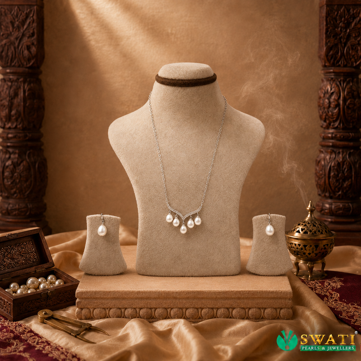 White Pearls With Silver Chain