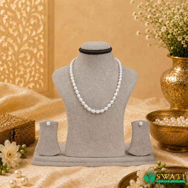 White Oval Shape Mala