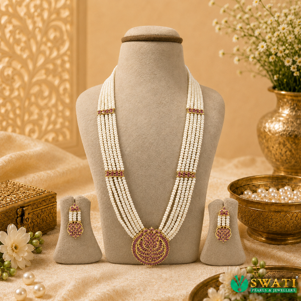 White Pearls Red Stone Rani Har