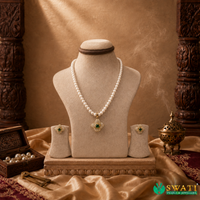 Pearls With Pendant Green Stone Set