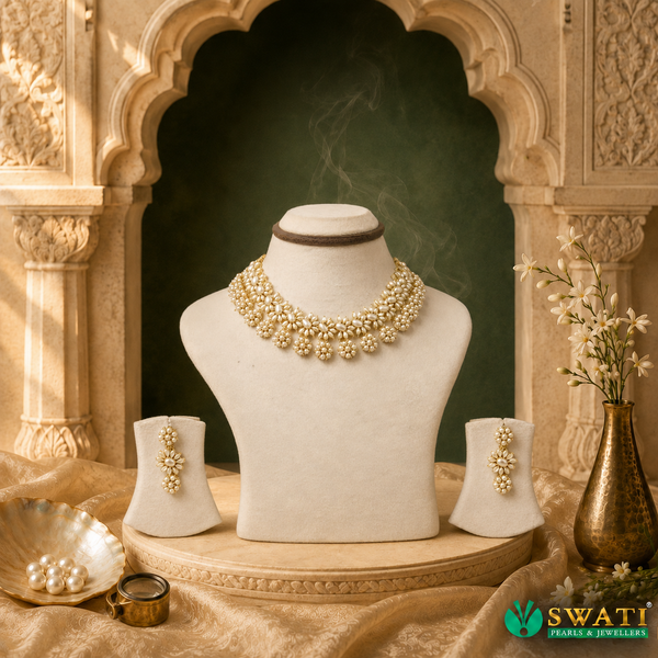 Only White Pearls Short Necklace Set