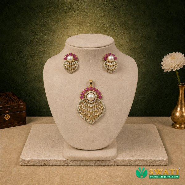 Pearl Red Stone Pendant Set