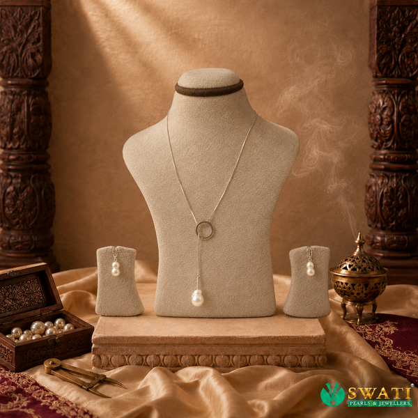 Baroque White Pearls With Silver Chain And Hangings