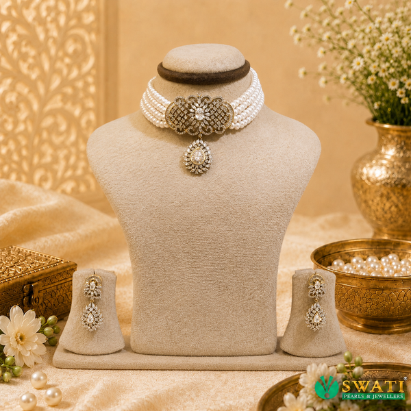 White Pearls With White Stone Chowkar