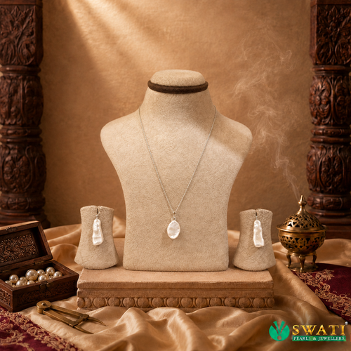 Baroque White Pearls With Silver Chain
