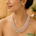 Pink Pearls Oval Shape With Gold Plated Balls 3rows Mala
