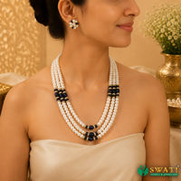 White Pearls Blue Combination 3rows Mala