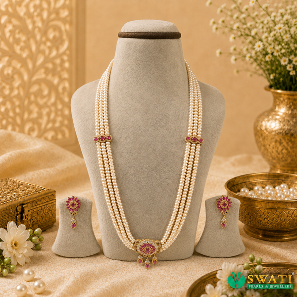 Pink Pearl With Red Stone Rani Har