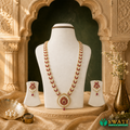 Rubby And White Stone White Pearls Long Necklace