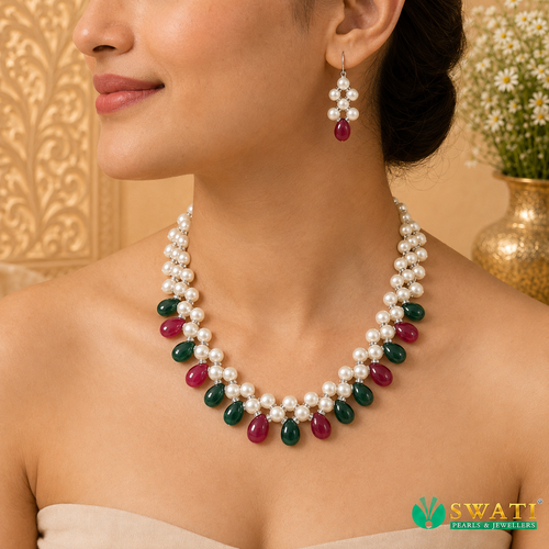 Green And Red Combination Patta Necklace