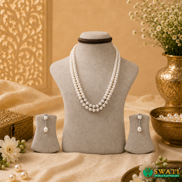 White Pearls Silver Balls Mala