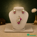 Pearls With Red Stone Pendant Set