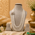 White Pearls With Red Stone Side Brouch