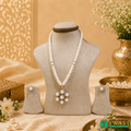 White Pearls With White Stone Pendant Set
