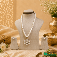 White Pearls With White Stone Pendant Set