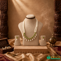 White Pearlswith Green And White Stone 2lines Adsets