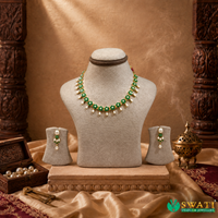 Pearls With Green Stone Necklace
