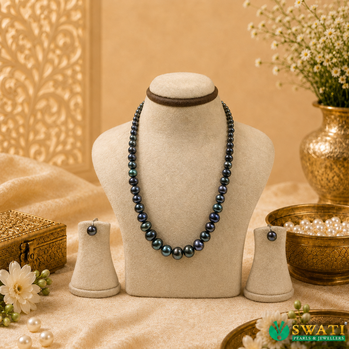 Black Round Shape Graded Mala