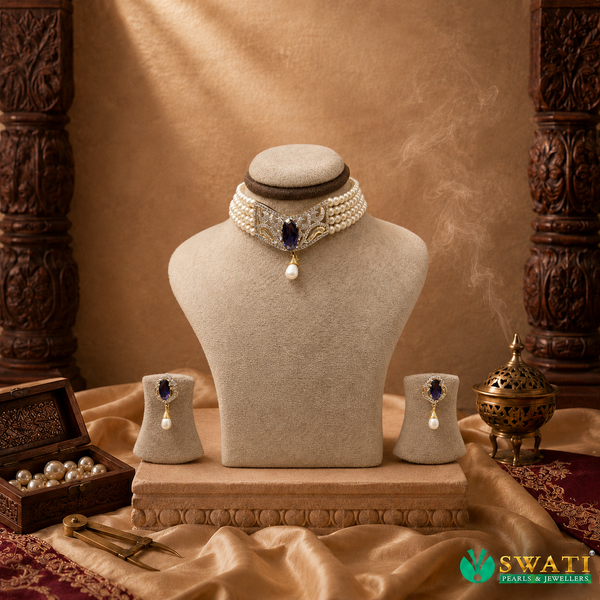 White Pearls Blue Stone Chowkar