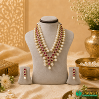 Golden Pearl Red Stone Necklace