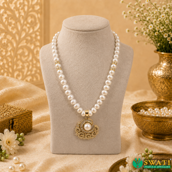 White Pearls With White Stone Pearl Drop Set
