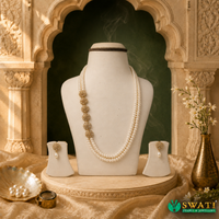 White Pearls With White Stone Side Brouch Set
