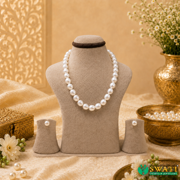 Natural White Pearls Oval Shape Even Size