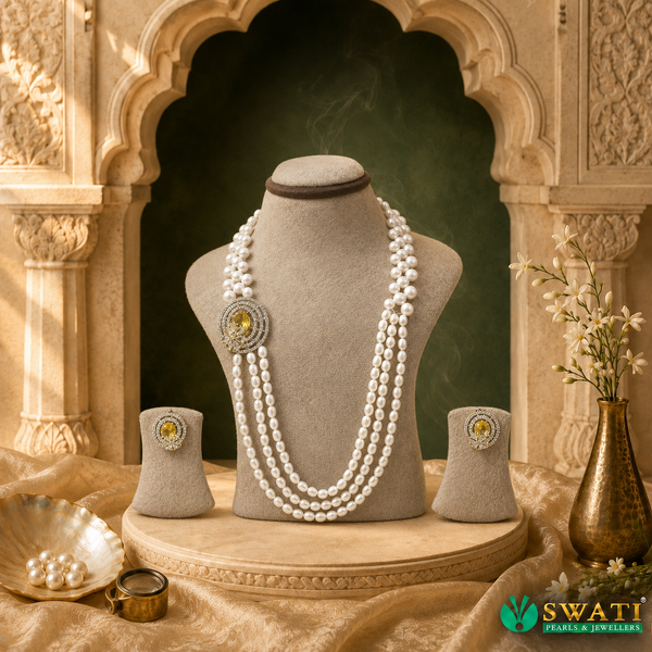 White Pearls Yellow And White Stonene