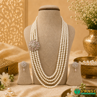 White Pearls With Pink Stone Side Brouch