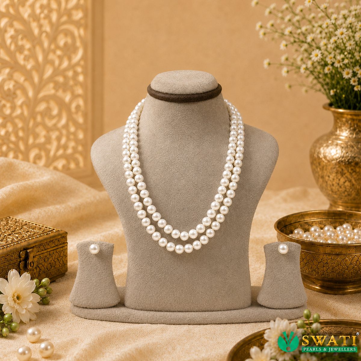 White Pearls Round Shape Even Size Mala
