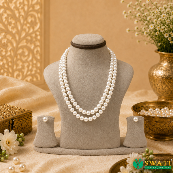 White Pearls Round Shape Even Size Mala