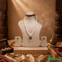 White Pearls Black Stone Drop Set