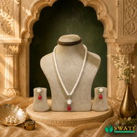 White Pearlsbcoral With Silver Set