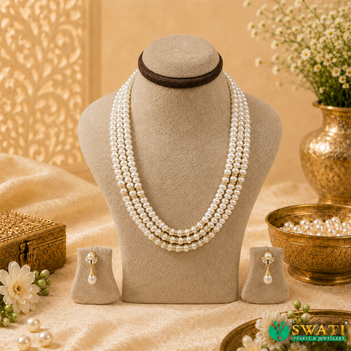White Pearls Semi Round Mala
