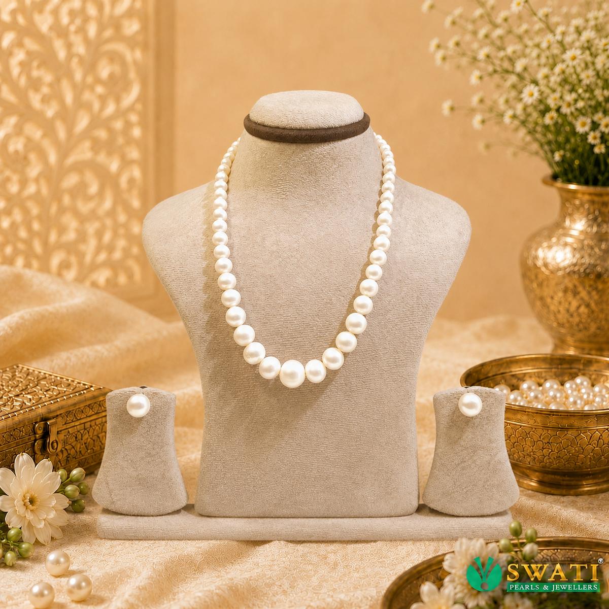 White Pearls Round Shape Graded Mala