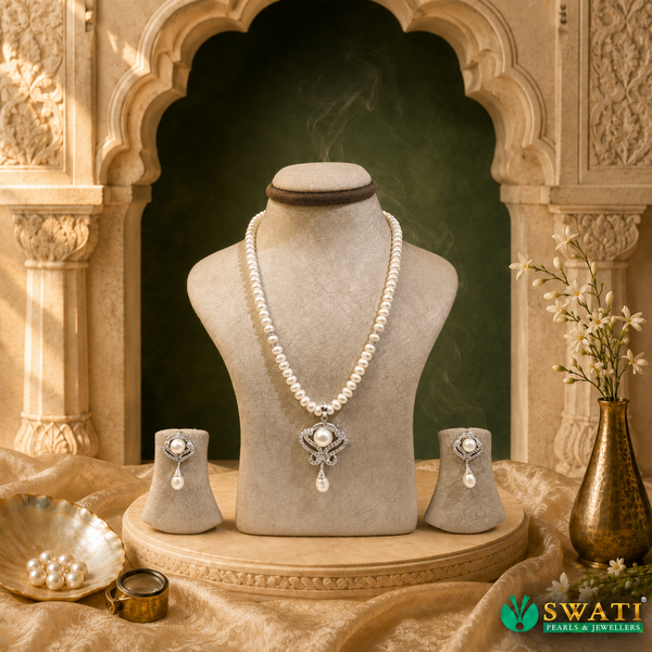 White Pearls Hanging Drop Set