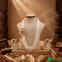 White Pearls With Red And White Stone Side Brouch
