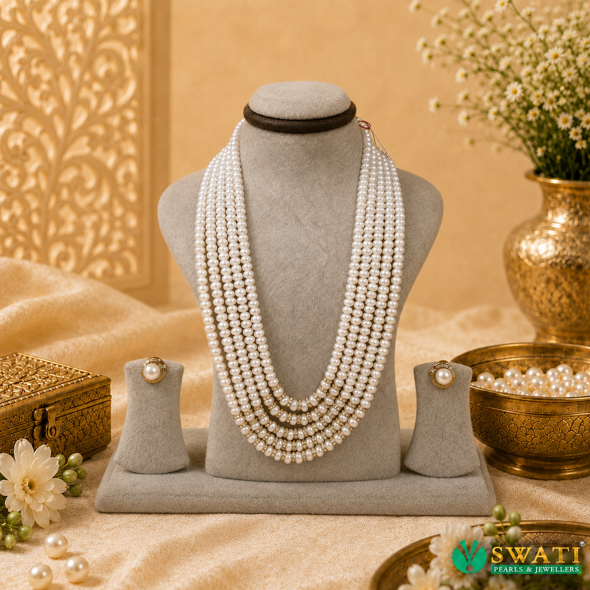 White Pearls Semi Round Gold Plated Balls