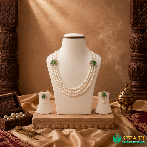 Green And White Stone Pearls Set