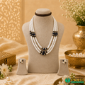 White Pearls Blue Combination 3rows Mala