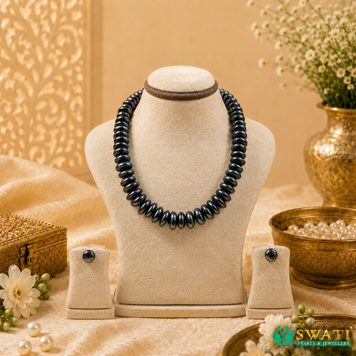 Coin Black Pearls Mala