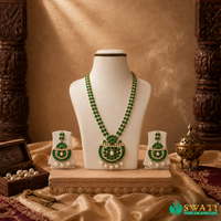 Pearls With Emrald Stone Long Necklace Set