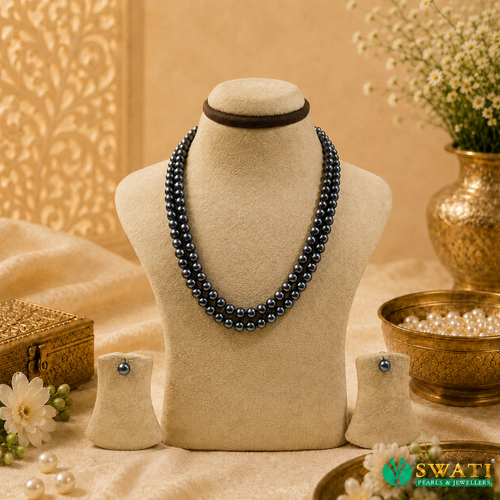 Z Black Pearls Round Shape Even Size Mala