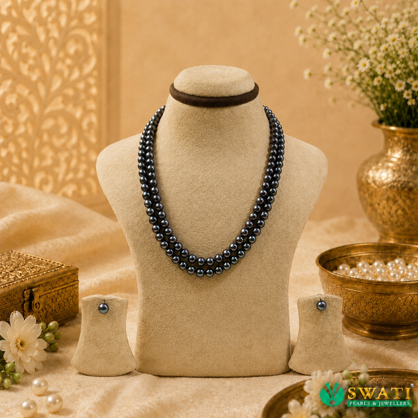 Z Black Pearls Round Shape Even Size Mala