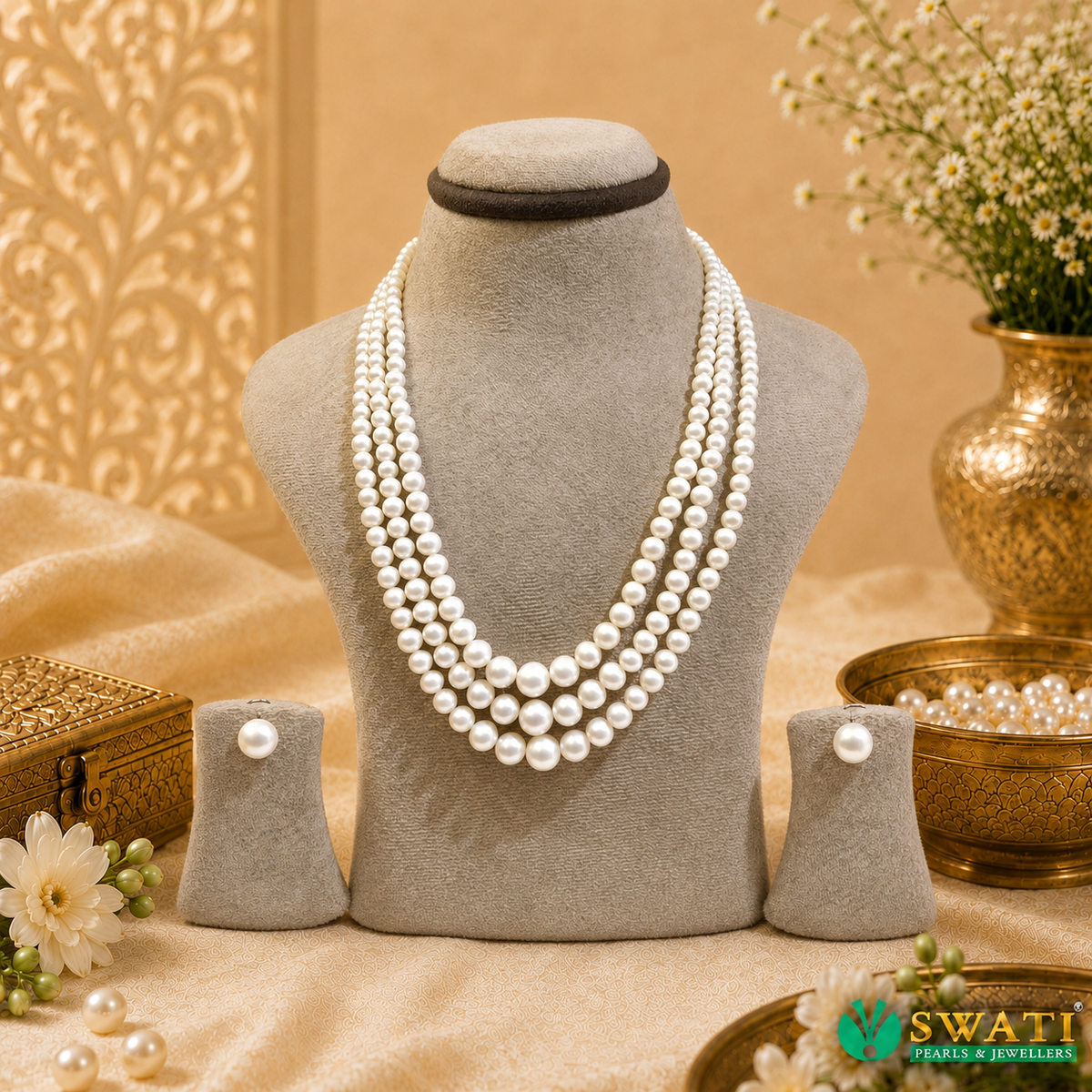 White Pearls Round Shape Graded Mala