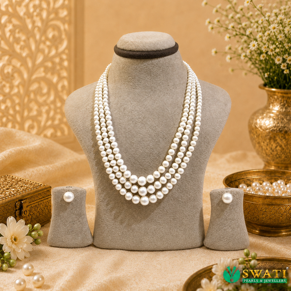 White Pearls Round Shape Graded Mala